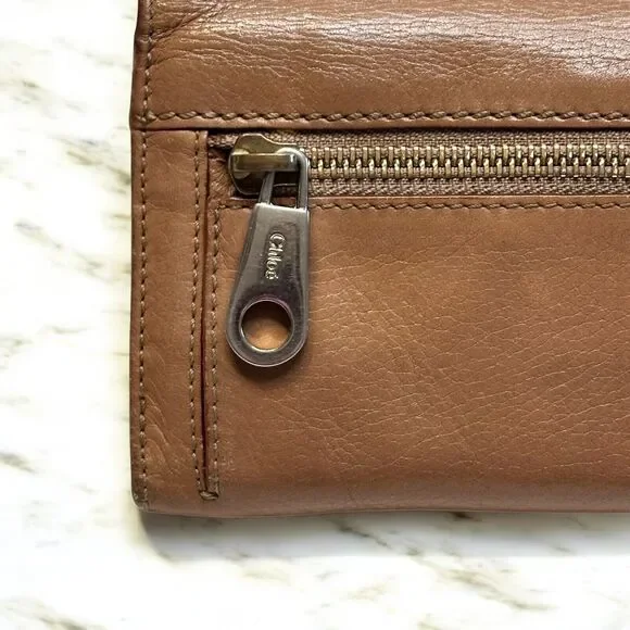 Chloe LILY Long Wallet Bifold Soft Brown Nappa Leather Silver Ribbon Bowtie Snap - Picture 14 of 16